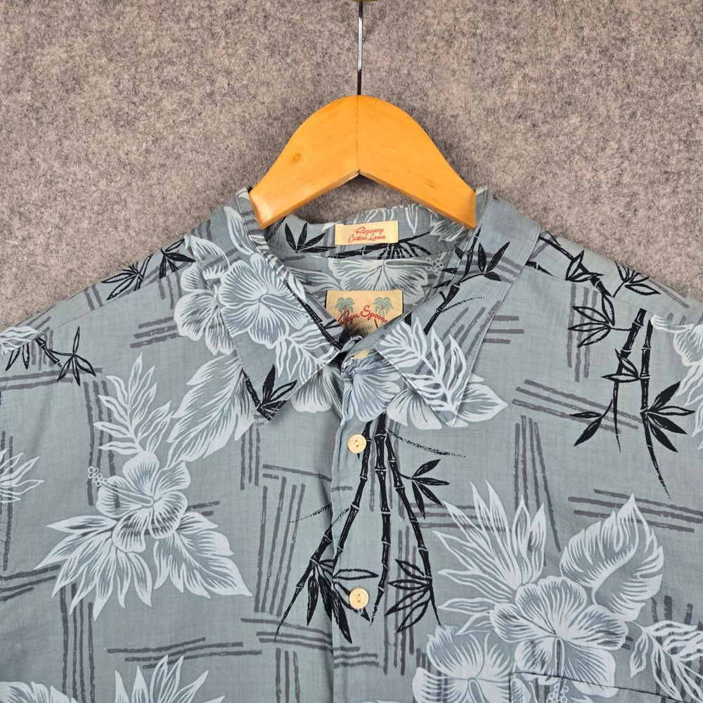 Reyn Spooner Shirt Mens XL Green Hibiscus Bamboo Floral Cotton Lawn Aloha Shirt - Picture 3 of 9